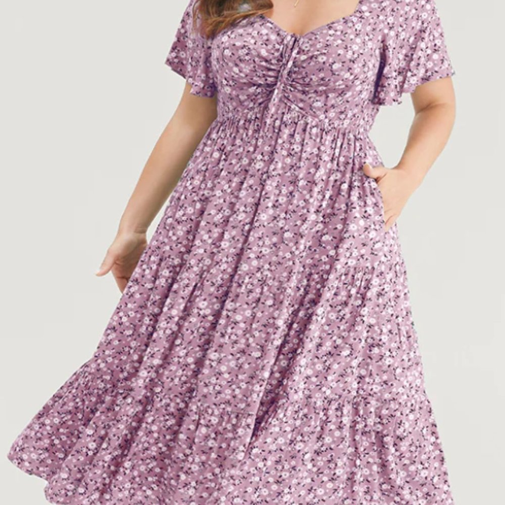 NWT BloomChic Ditsy Floral Drawstring Ruched Pocket Tiered Dress 18/20 (2X)